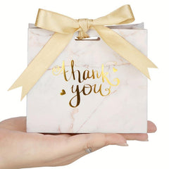 25pcs Marble Thank You Gift Bags with Golden Bow Ribbon
