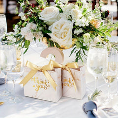25pcs Marble Thank You Gift Bags with Golden Bow Ribbon