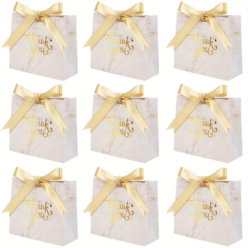 25pcs Marble Thank You Gift Bags with Golden Bow Ribbon