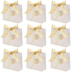 25pcs Marble Thank You Gift Bags with Golden Bow Ribbon