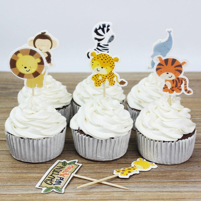 24pcs Safari Animal Cake Topper For Birthday Party Decoration