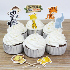 24pcs Safari Animal Cake Topper For Birthday Party Decoration