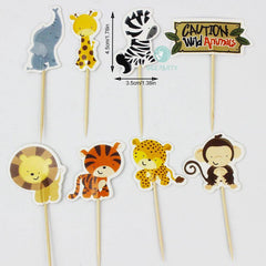 24pcs Safari Animal Cake Topper For Birthday Party Decoration