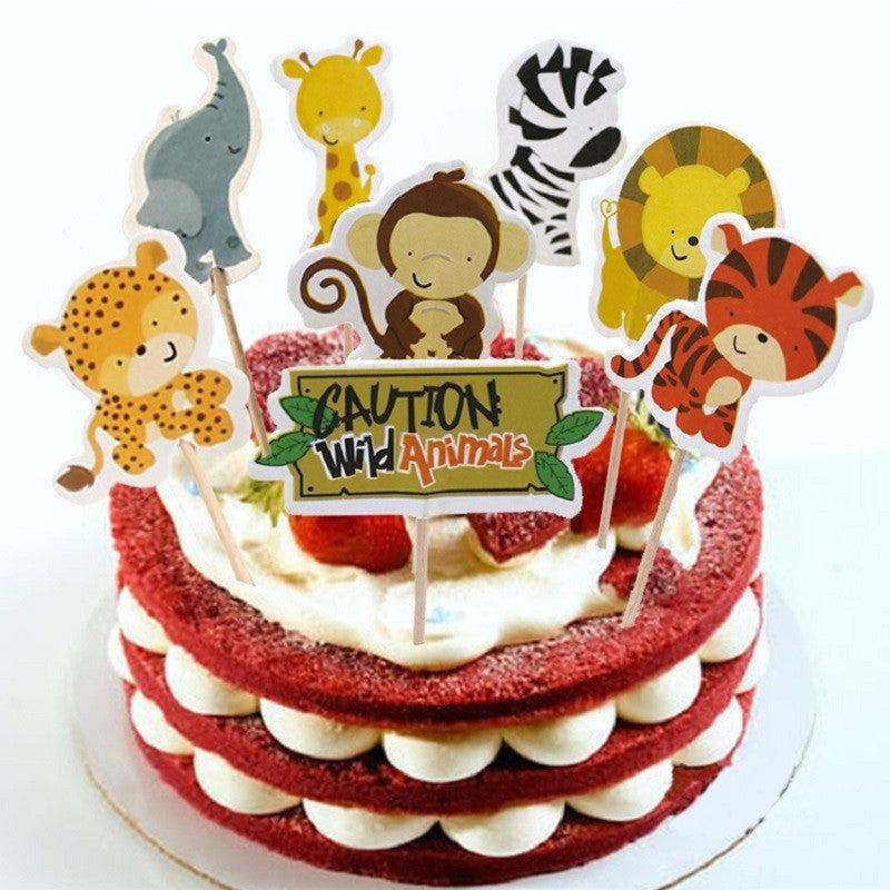 24pcs Safari Animal Cake Topper For Birthday Party Decoration