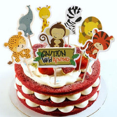 24pcs Safari Animal Cake Topper For Birthday Party Decoration
