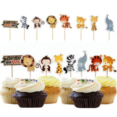 24pcs Safari Animal Cake Topper For Birthday Party Decoration
