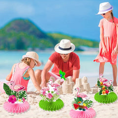 9pcs Flamingo Honeycomb Ornaments - Summer Party Desktop Decoration