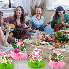 9pcs Flamingo Honeycomb Ornaments - Summer Party Desktop Decoration
