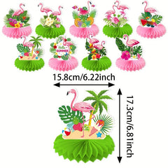 9pcs Flamingo Honeycomb Ornaments - Summer Party Desktop Decoration