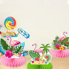 9pcs Flamingo Honeycomb Ornaments - Summer Party Desktop Decoration