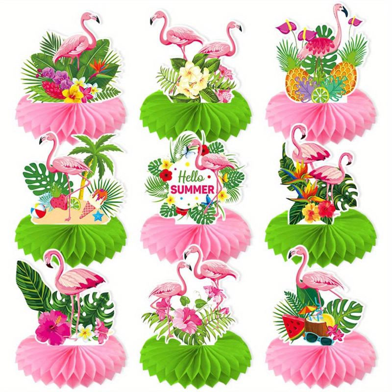 9pcs Flamingo Honeycomb Ornaments - Summer Party Desktop Decoration