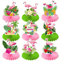9pcs Flamingo Honeycomb Ornaments - Summer Party Desktop Decoration