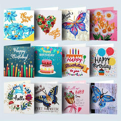 12pcs DIY Diamond Painting Greeting Card Birthday Flower Bird Set