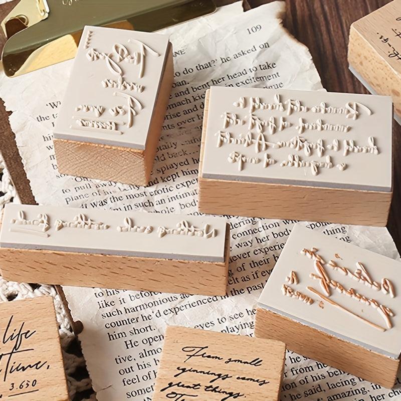 8pcs Vintage English Newspaper Text Stamp Wooden Rubber Stamps Scrapbooking DIY