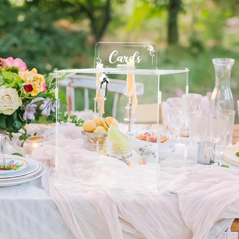 Clear Acrylic Wedding Card Box with Lock - Gift Money Holder