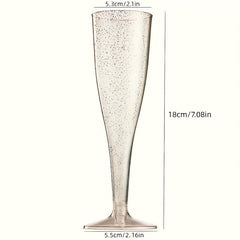 60pcs Glitter Plastic Champagne Cups for Party Use in Golden Pink