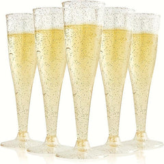 60pcs Glitter Plastic Champagne Cups for Party Use in Golden Pink
