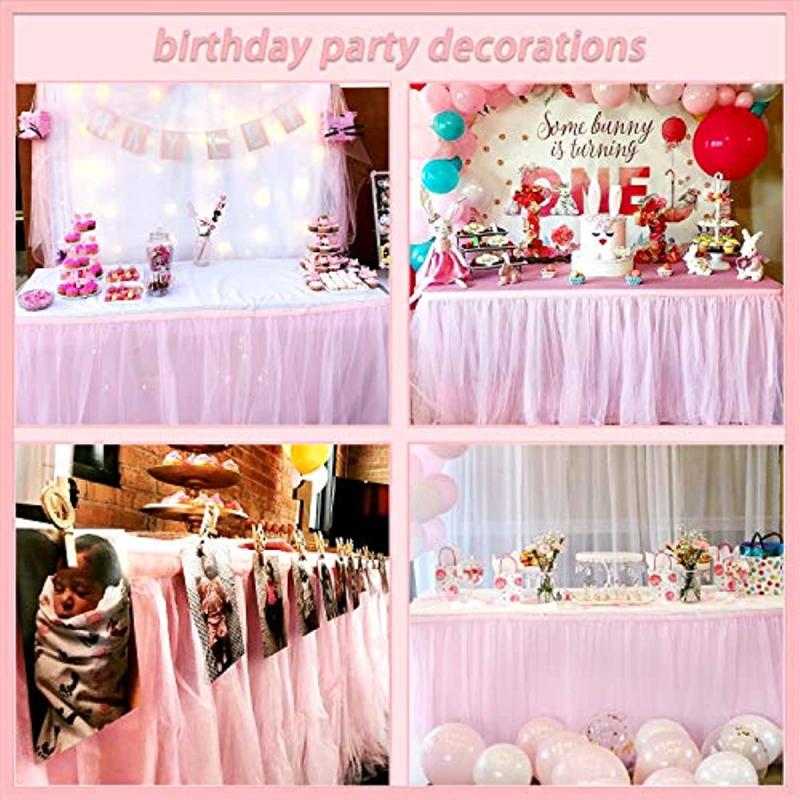 Pink Tulle Table Skirt 6ft Ruffle Tablecloth for Princess Girls Birthday