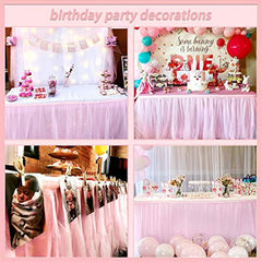 Pink Tulle Table Skirt 6ft Ruffle Tablecloth for Princess Girls Birthday