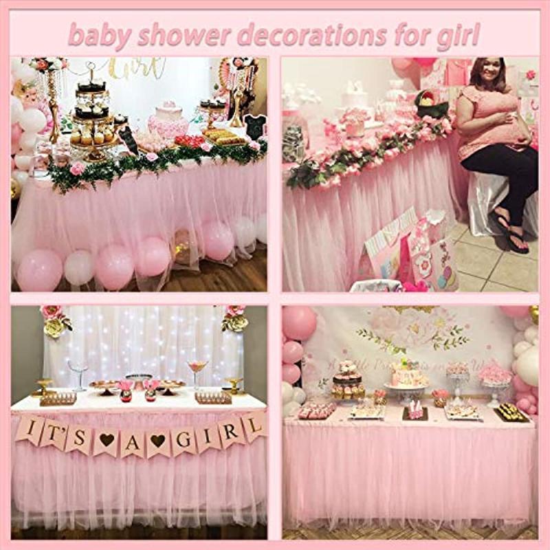 Pink Tulle Table Skirt 6ft Ruffle Tablecloth for Princess Girls Birthday