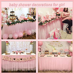 Pink Tulle Table Skirt 6ft Ruffle Tablecloth for Princess Girls Birthday