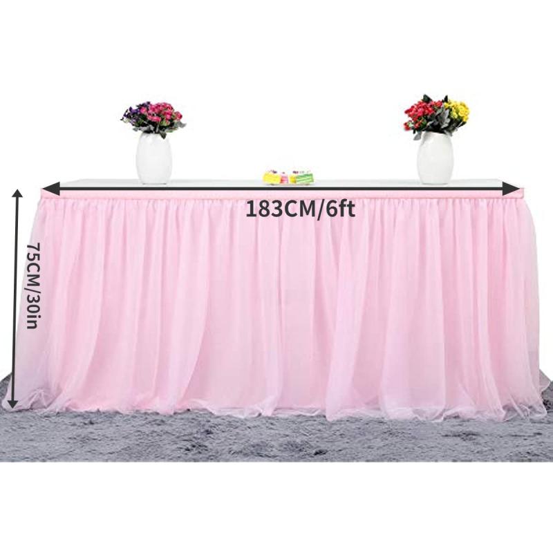 Pink Tulle Table Skirt 6ft Ruffle Tablecloth for Princess Girls Birthday