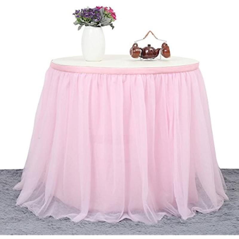 Pink Tulle Table Skirt 6ft Ruffle Tablecloth for Princess Girls Birthday
