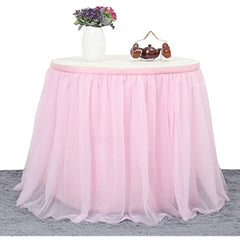 Pink Tulle Table Skirt 6ft Ruffle Tablecloth for Princess Girls Birthday