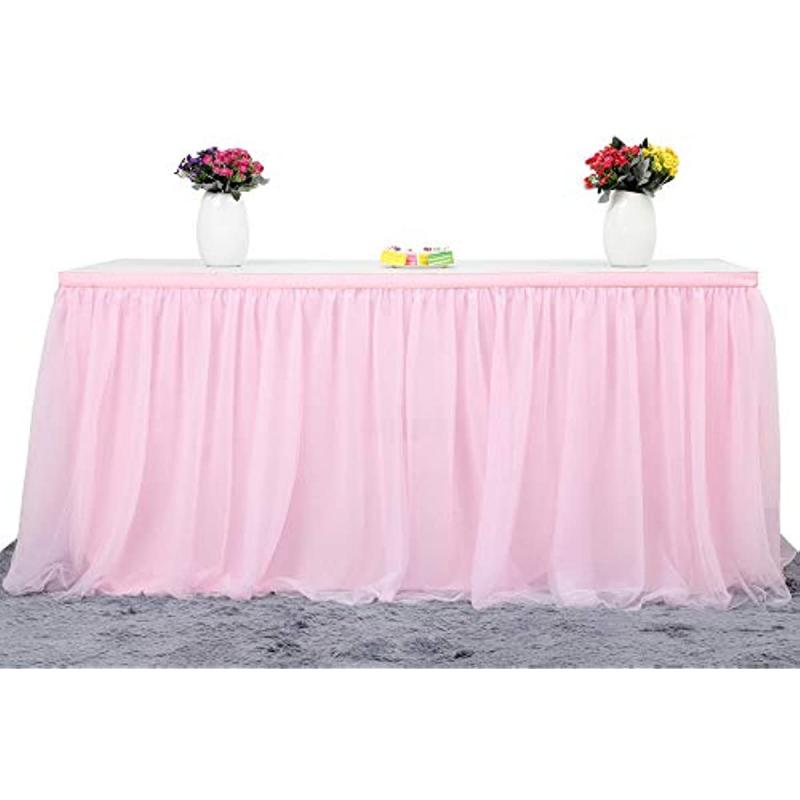 Pink Tulle Table Skirt 6ft Ruffle Tablecloth for Princess Girls Birthday