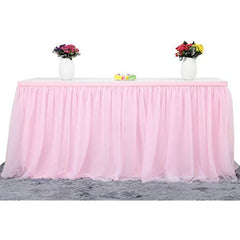 Pink Tulle Table Skirt 6ft Ruffle Tablecloth for Princess Girls Birthday
