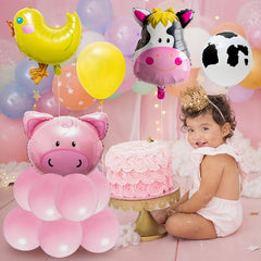 54pcs Farm Animal Balloon Decor Yellow Chicken Cow Sheep Piglet