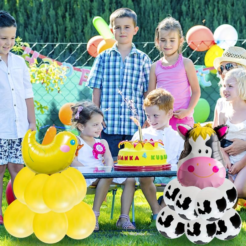 54pcs Farm Animal Balloon Decor Yellow Chicken Cow Sheep Piglet