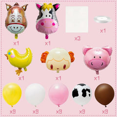 54pcs Farm Animal Balloon Decor Yellow Chicken Cow Sheep Piglet