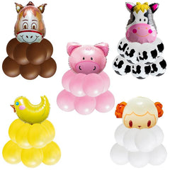 54pcs Farm Animal Balloon Decor Yellow Chicken Cow Sheep Piglet