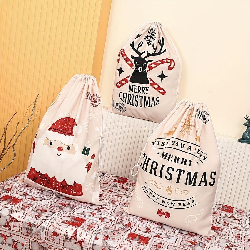 Canvas Christmas Bag Santa Claus Backpack Printing Receiving Gift Bag