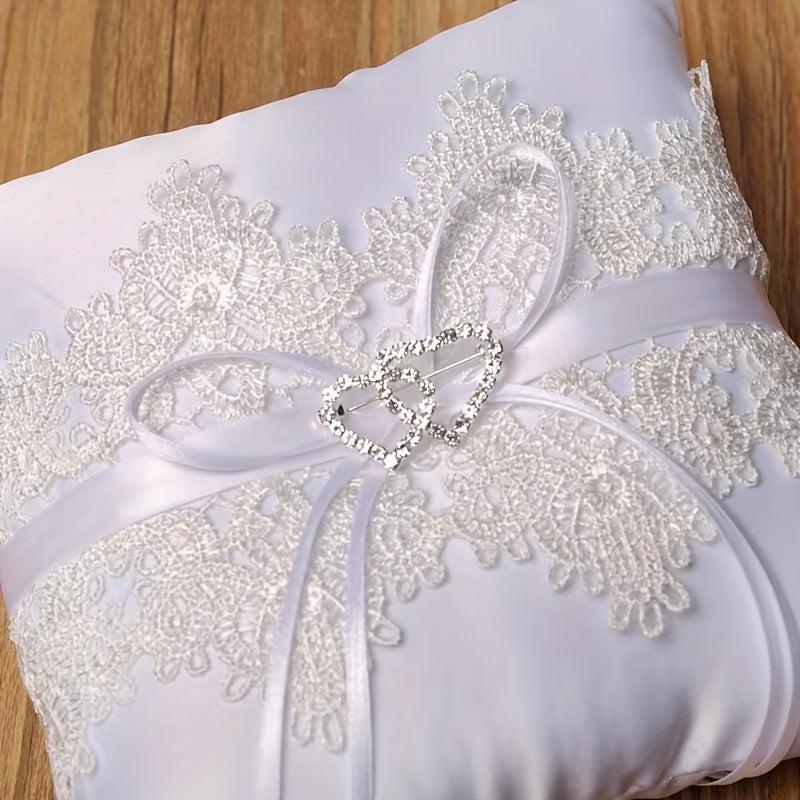 Double Heart Lace Ring Pillow for Wedding Bridal Decor