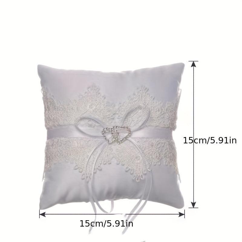 Double Heart Lace Ring Pillow for Wedding Bridal Decor