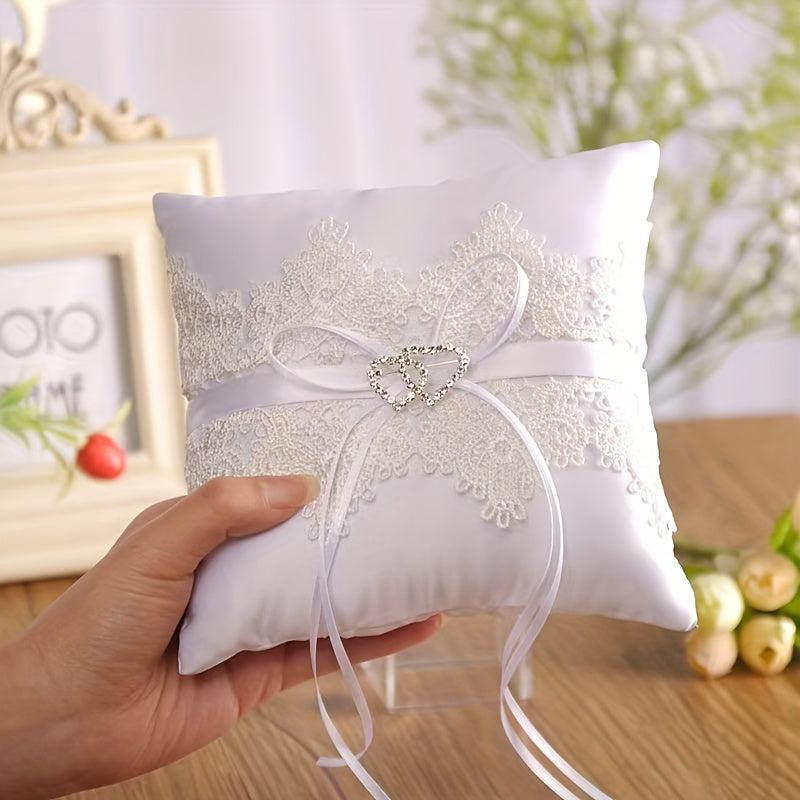 Double Heart Lace Ring Pillow for Wedding Bridal Decor
