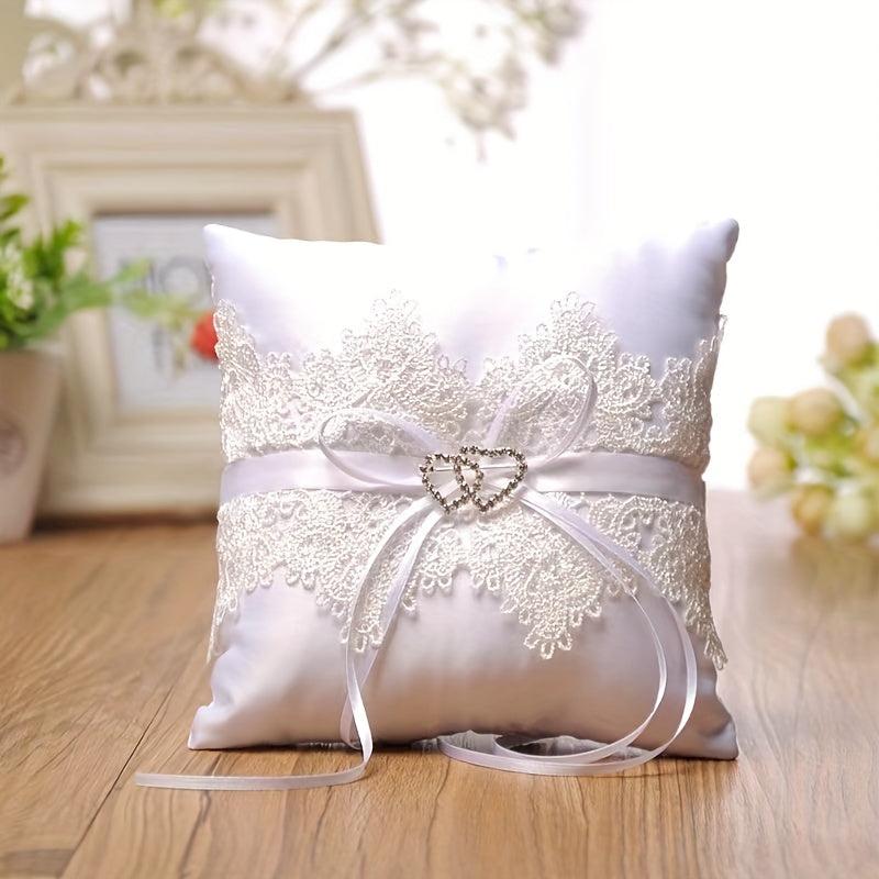 Double Heart Lace Ring Pillow for Wedding Bridal Decor