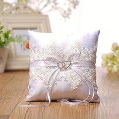 Double Heart Lace Ring Pillow for Wedding Bridal Decor