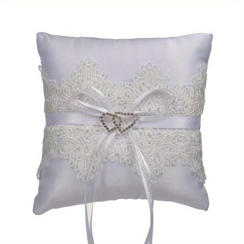 Double Heart Lace Ring Pillow for Wedding Bridal Decor