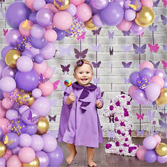 120pcs Butterfly Birthday Balloon Garland Kit Purple Pink Decor Stickers