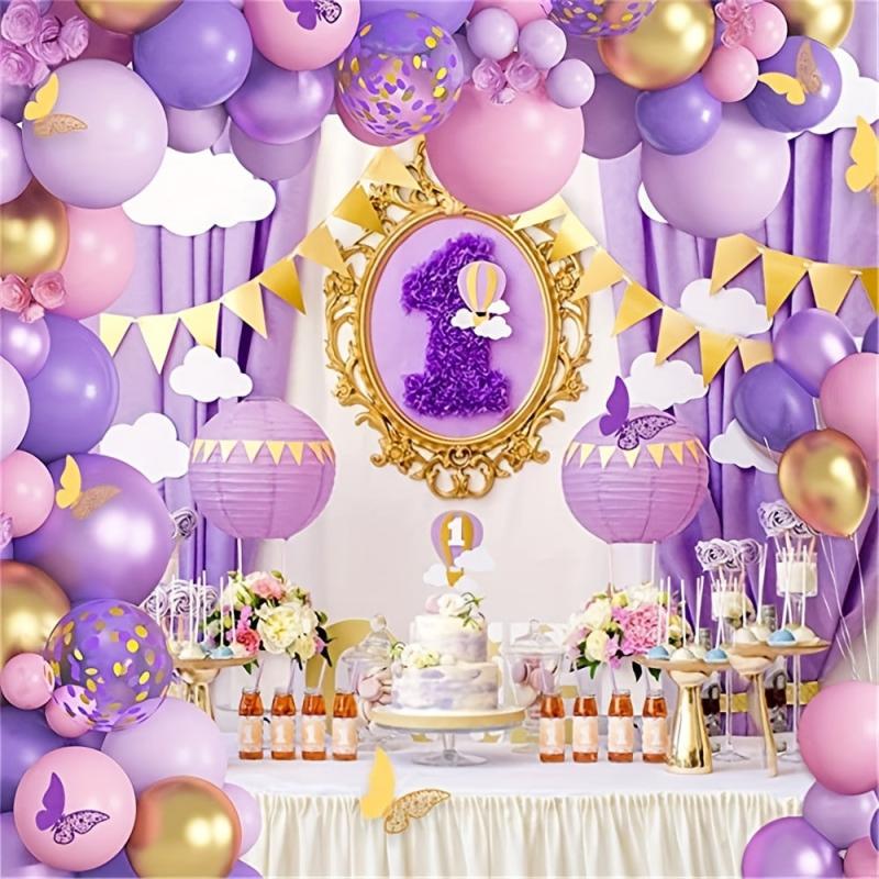 120pcs Butterfly Birthday Balloon Garland Kit Purple Pink Decor Stickers
