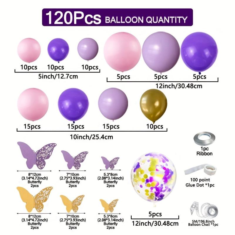 120pcs Butterfly Birthday Balloon Garland Kit Purple Pink Decor Stickers