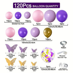 120pcs Butterfly Birthday Balloon Garland Kit Purple Pink Decor Stickers
