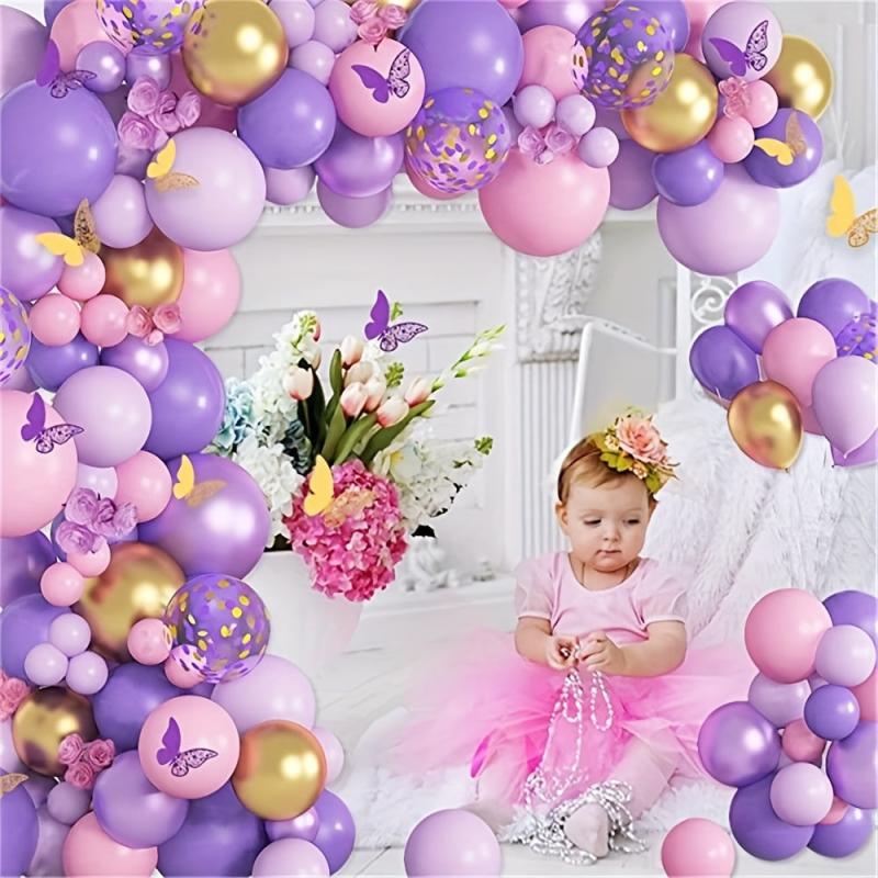 120pcs Butterfly Birthday Balloon Garland Kit Purple Pink Decor Stickers