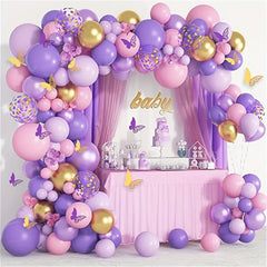 120pcs Butterfly Birthday Balloon Garland Kit Purple Pink Decor Stickers