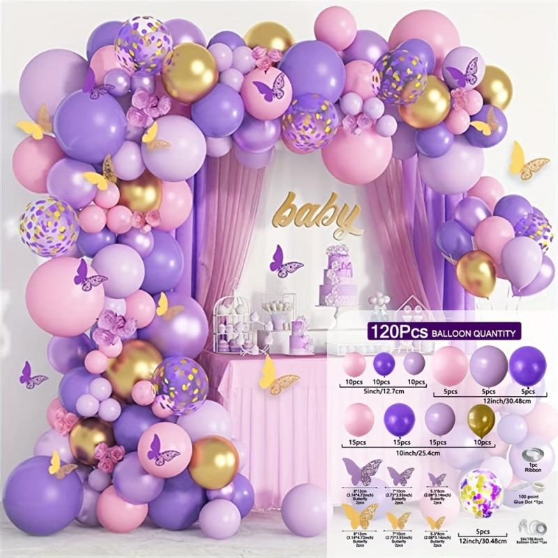 120pcs Butterfly Birthday Balloon Garland Kit Purple Pink Decor Stickers