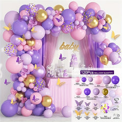 120pcs Butterfly Birthday Balloon Garland Kit Purple Pink Decor Stickers
