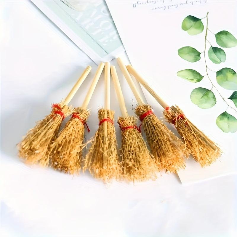 2pcs Straw Brooms Red Strings Halloween Craft Decor Witch Accessories